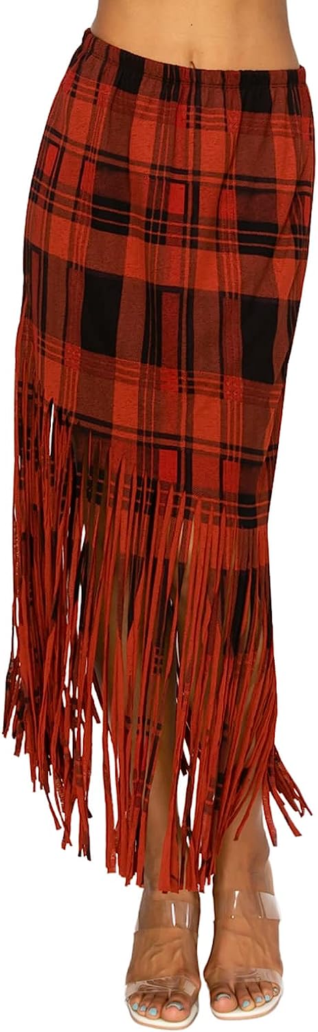 EUNANARA Women’s Asymmetrical Fringe Skirts – High Waisted Elastic Waist Printed Boho Stretch Casual Midi Skirt Made in USA - Image 3